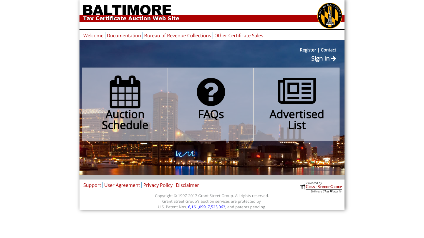 Screenshot of Bid Baltimore website